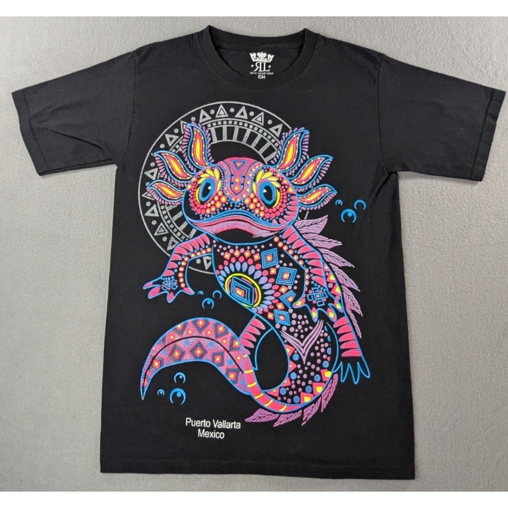 Arte Mexicano RL Unisex Puerto Vallarta Mexico Axolotl Graphic Shirt Small Black - Picture 3 of 9